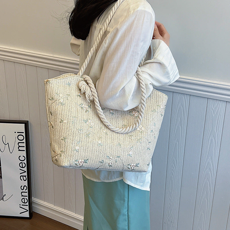 New And Simple Straw Bag Lace Bag Ins Straw Shoulder Bag Large