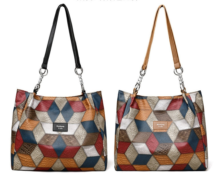 Retro Geometric Pattern Color-matching Shoulder Bag Fashion Large