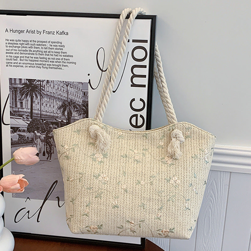 New And Simple Straw Bag Lace Bag Ins Straw Shoulder Bag Large