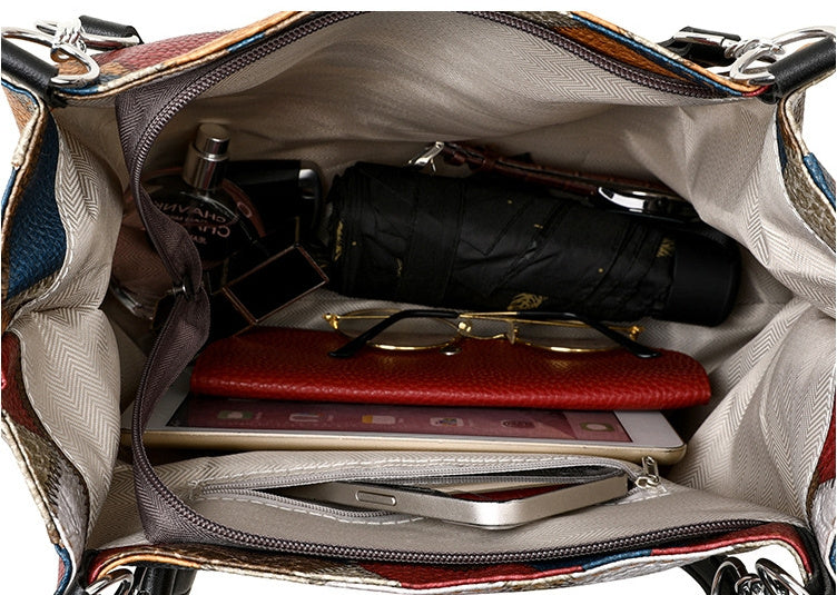 Retro Geometric Pattern Color-matching Shoulder Bag Fashion Large