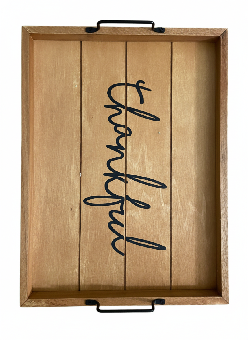 Rustic "Thankful" Wooden Serving Tray | Farmhouse Thanksgiving Decor