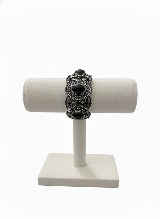 Southwestern Boho Statement Bracelet | Vintage Silver-Tone Stretch Bracelet in Turquoise, Red, White, or Black | Elegance Outlet