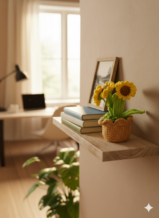Handmade Crochet Sunflower Potted Plant | Cheerful Desk Decor | Sunny Everlasting Flower Gift