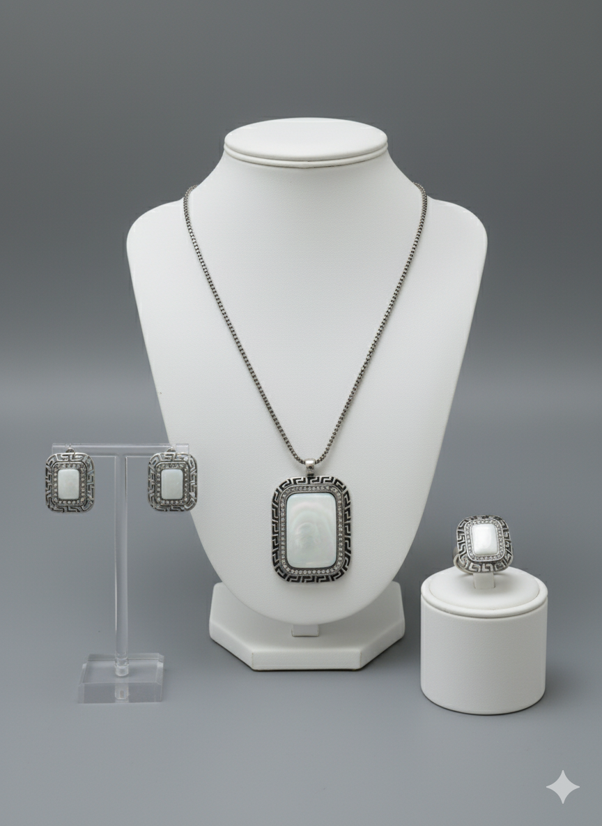 Rectangular Turquoise Statement Set - Necklace, Earrings & Ring | Modern Bohemian Jewelry | Elegance Outlet