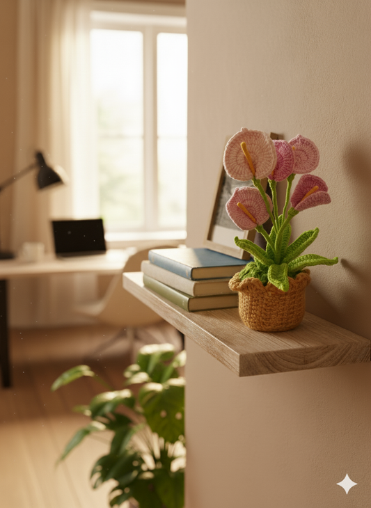 Handmade Crochet Pink Anthurium Potted Plant | Flamingo Flower Decor | Unique Tropical Gift