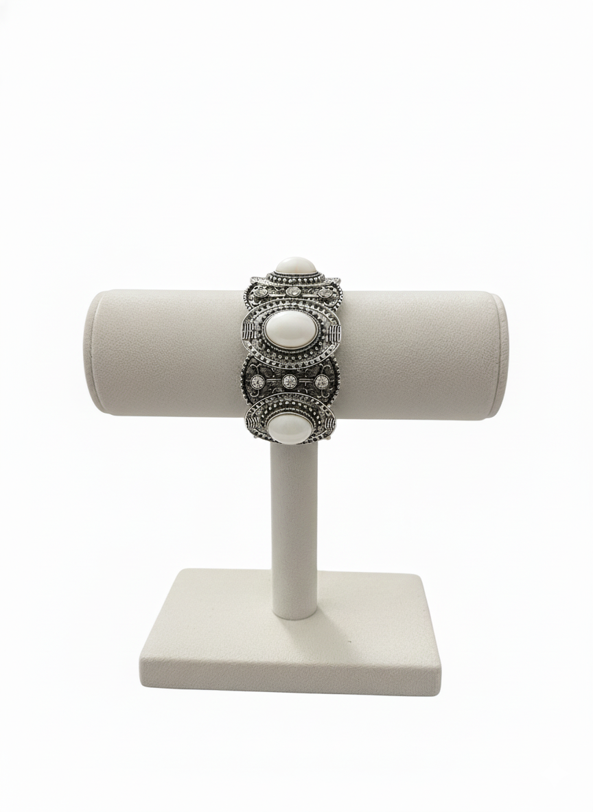 Southwestern Boho Statement Bracelet | Vintage Silver-Tone Stretch Bracelet in Turquoise, Red, White, or Black | Elegance Outlet