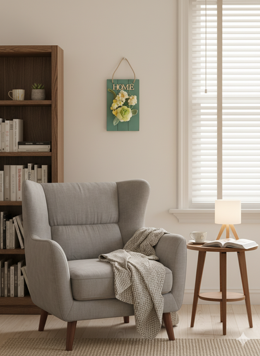 Handmade Crochet Flower Wall Hanging Decor | Rustic Wooden "HOME" Sign | 3D Crochet Flowers on Wood Plaque