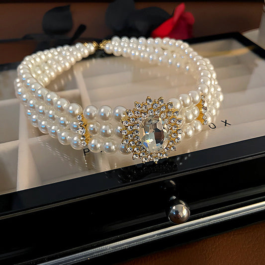 White Pearl Choker Jem Stone Necklace