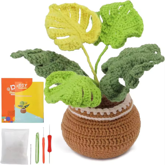MIUSIE Crochet Kit for Beginners Flower Potted Plants Crochet Kit Beginner Crochet Starter Kit for Complete with Video Tutorials