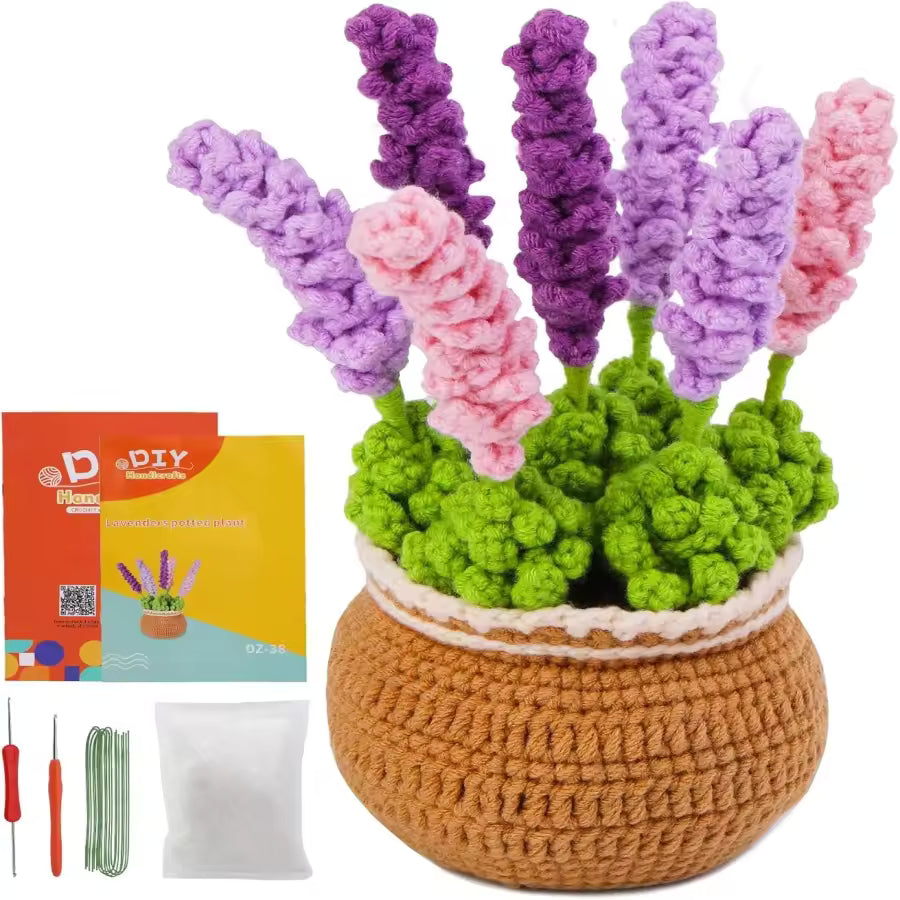 MIUSIE Crochet Kit for Beginners Flower Potted Plants Crochet Kit Beginner Crochet Starter Kit for Complete with Video Tutorials