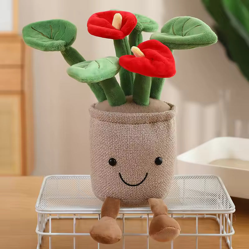 Funny Strawberry Rose Lotus Potted Plant Plush Toys Soft Pretty Cartoon Fruit Toys Lovely Desktop Decor Christmas Halloween Gift