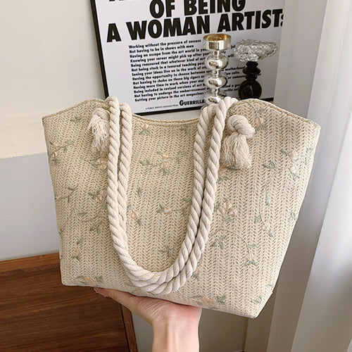 New And Simple Straw Bag Lace Bag Ins Straw Shoulder Bag Large