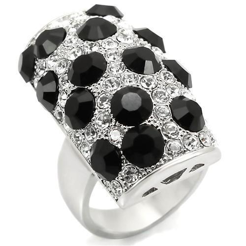 LOA944 - Rhodium Brass Ring with Top Grade Crystal in Jet