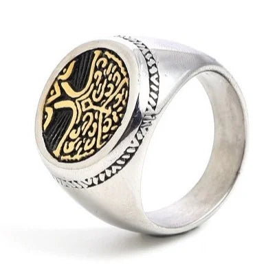 Personalized Thai Silver Men's Retro Fashion Ring Hip Hop Plant Mongolian Element Tree Of Life Stainless Steel Ring
