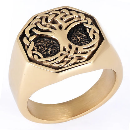 Personalized Thai Silver Men's Retro Fashion Ring Hip Hop Plant Mongolian Element Tree Of Life Stainless Steel Ring