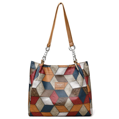Retro Geometric Pattern Color-matching Shoulder Bag Fashion Large