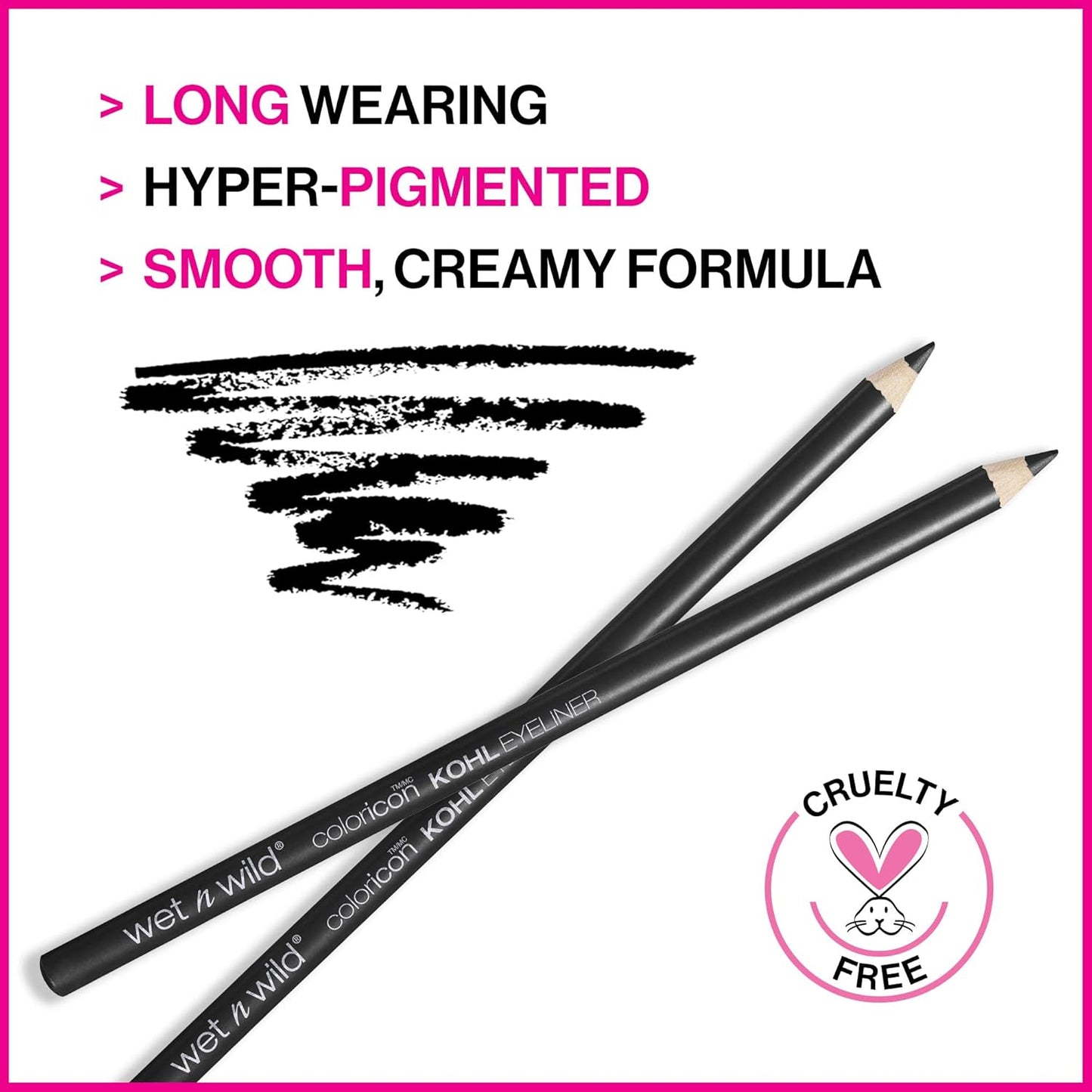 wet n wild Color Icon Kohl Eyeliner Pencil Black, Long Lasting, Highly Pigmented, No Smudging, Smooth Soft Gliding, Eye Liner Makeup, Baby's Got Black (Pack of 5)
