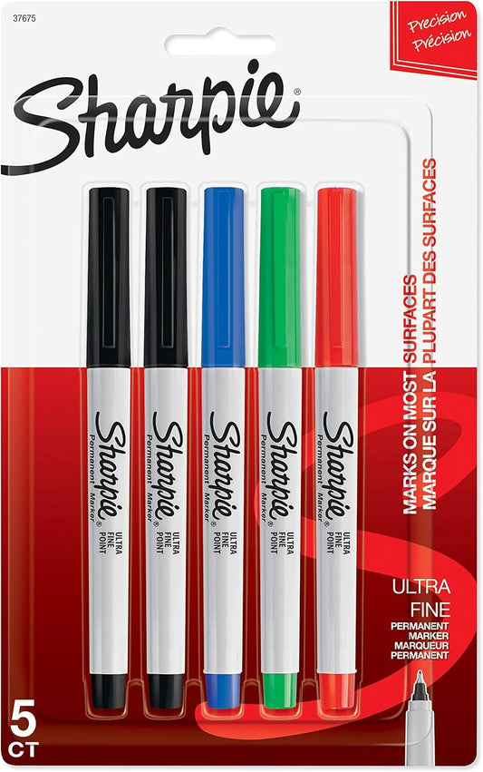 SHARPIE Permanent Markers, Ultra Fine Point, Assorted Colors, 6 Packs of 5