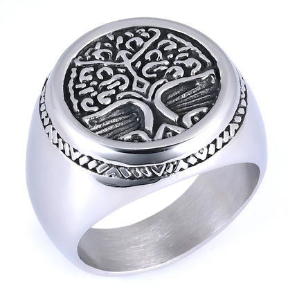 Personalized Thai Silver Men's Retro Fashion Ring Hip Hop Plant Mongolian Element Tree Of Life Stainless Steel Ring