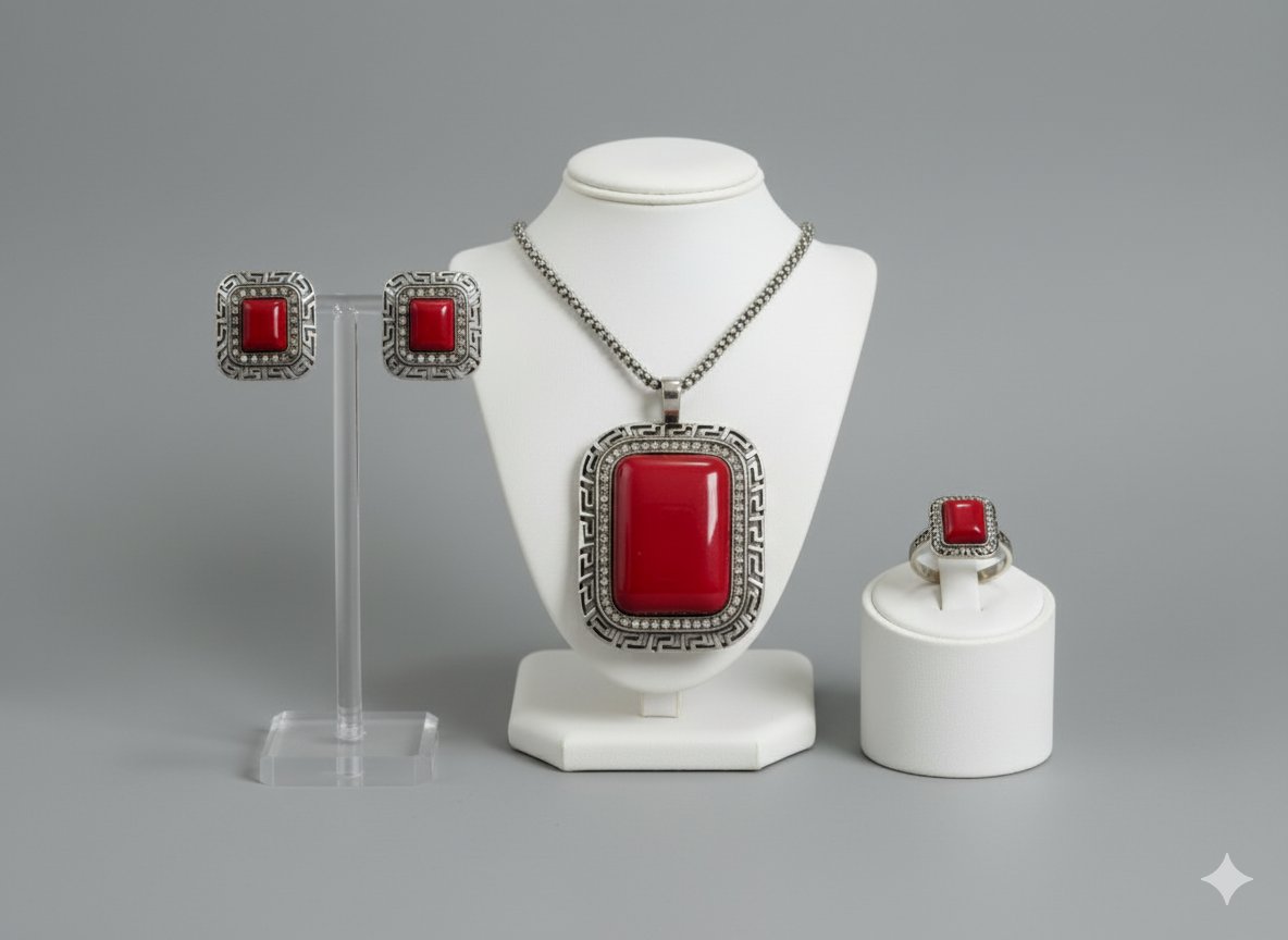 Rectangular Turquoise Statement Set - Necklace, Earrings & Ring | Modern Bohemian Jewelry | Elegance Outlet