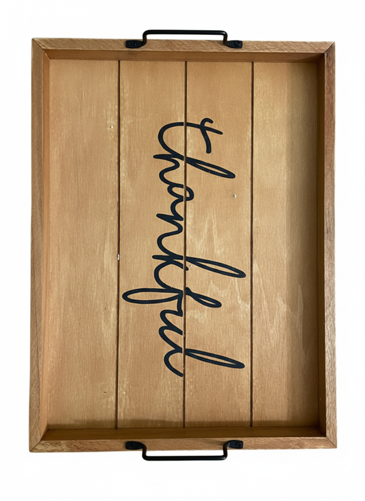 Rustic "Thankful" Wooden Serving Tray | Farmhouse Thanksgiving Decor