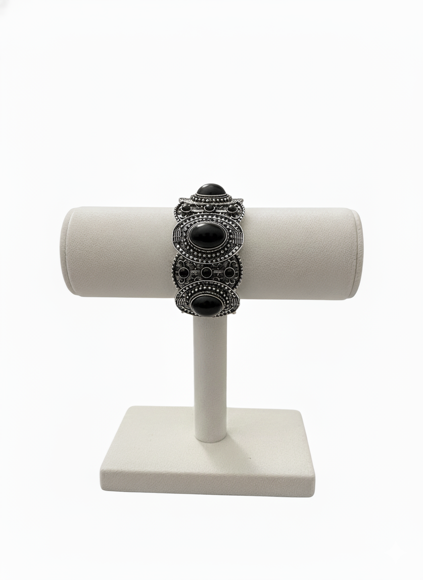 Southwestern Boho Statement Bracelet | Vintage Silver-Tone Stretch Bracelet in Turquoise, Red, White, or Black | Elegance Outlet