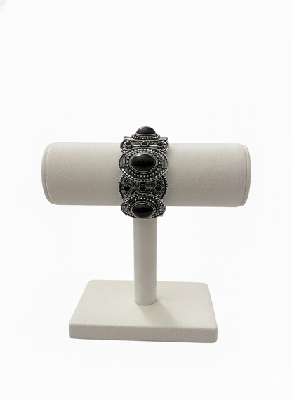 Southwestern Boho Statement Bracelet | Vintage Silver-Tone Stretch Bracelet in Turquoise, Red, White, or Black | Elegance Outlet