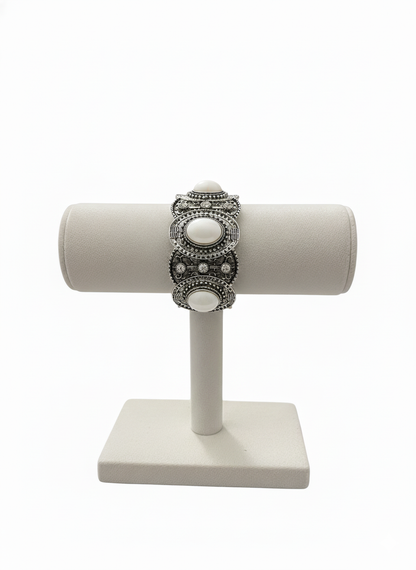 Southwestern Boho Statement Bracelet | Vintage Silver-Tone Stretch Bracelet in Turquoise, Red, White, or Black | Elegance Outlet