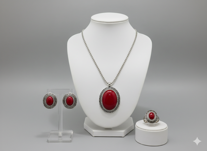 Turquoise Statement Jewelry Set - Necklace, Earrings & Ring | Southwestern Bohemian Style | Elegance Outlet