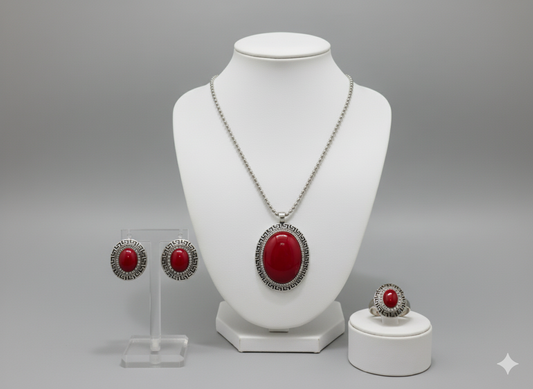 Turquoise Statement Jewelry Set - Necklace, Earrings & Ring | Southwestern Bohemian Style | Elegance Outlet