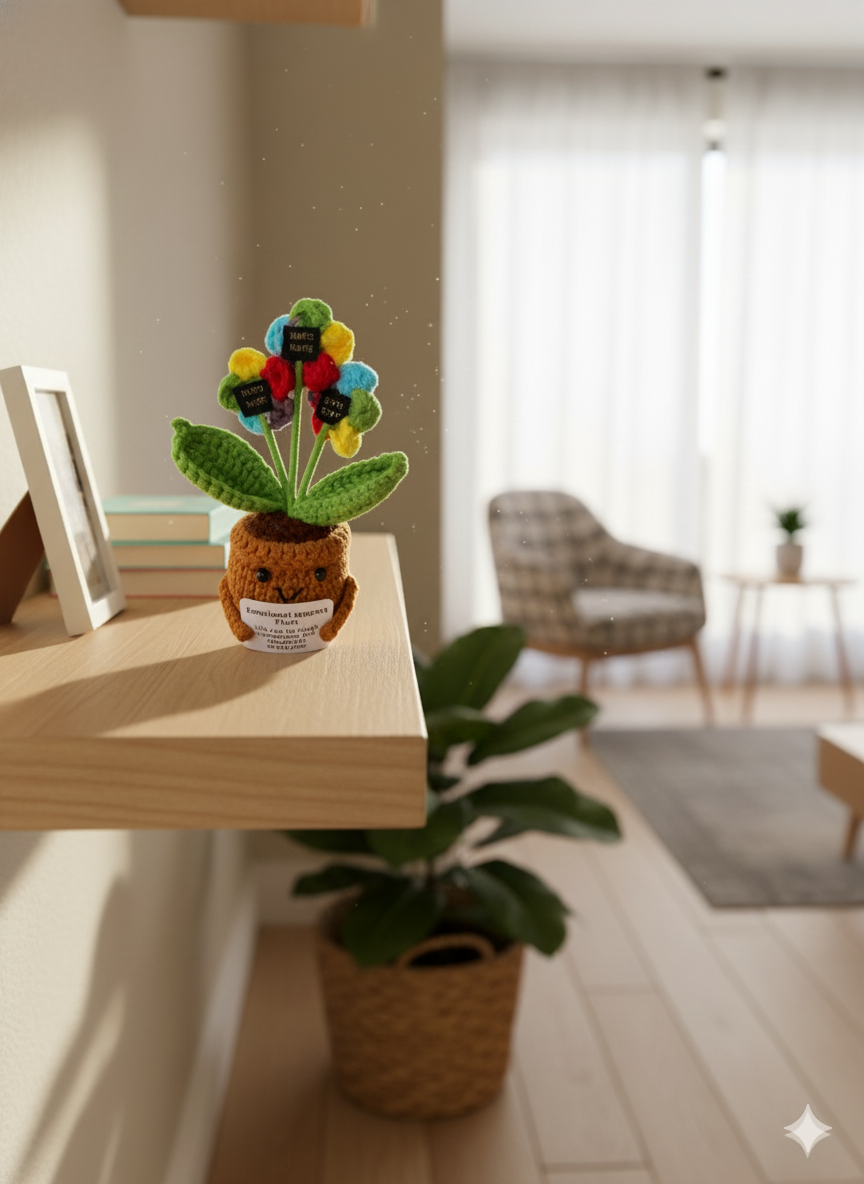 Handmade Crochet Emotional Support Plant | Positive Vibe Desk Decor