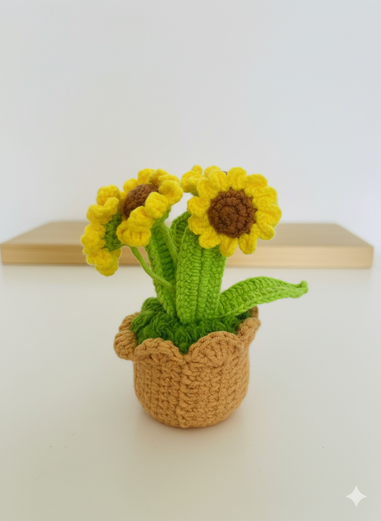 Handmade Crochet Sunflower Potted Plant | Cheerful Desk Decor | Sunny Everlasting Flower Gift