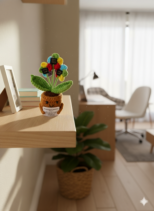 Handmade Crochet Emotional Support Plant | Positive Vibe Desk Decor