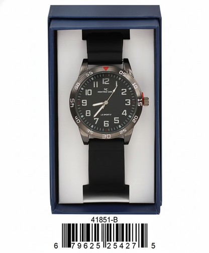 Men's Black Sport Watch with Silicone Band