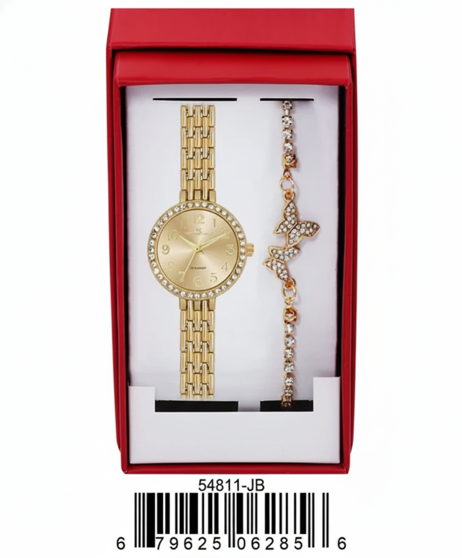 Women's Montres Carlo Jewlery Gift Box with Metal Watch