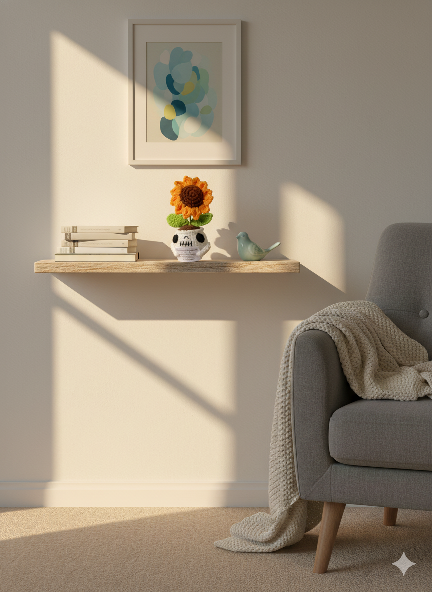 Handmade Amigurumi Sunflower in White Skull Planter | Crochet Potted Sunflower & Desk Decor