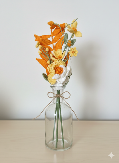 Handmade Crochet Flower Bouquet Desk Decor | Yellow & White Everlasting Floral Home Decor