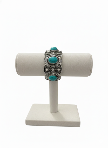 Southwestern Boho Statement Bracelet | Vintage Silver-Tone Stretch Bracelet in Turquoise, Red, White, or Black | Elegance Outlet