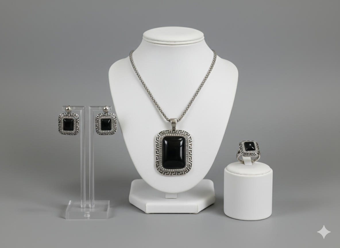 Rectangular Turquoise Statement Set - Necklace, Earrings & Ring | Modern Bohemian Jewelry | Elegance Outlet