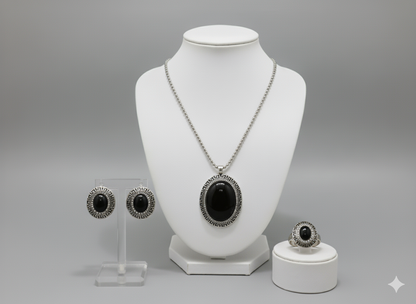 Turquoise Statement Jewelry Set - Necklace, Earrings & Ring | Southwestern Bohemian Style | Elegance Outlet