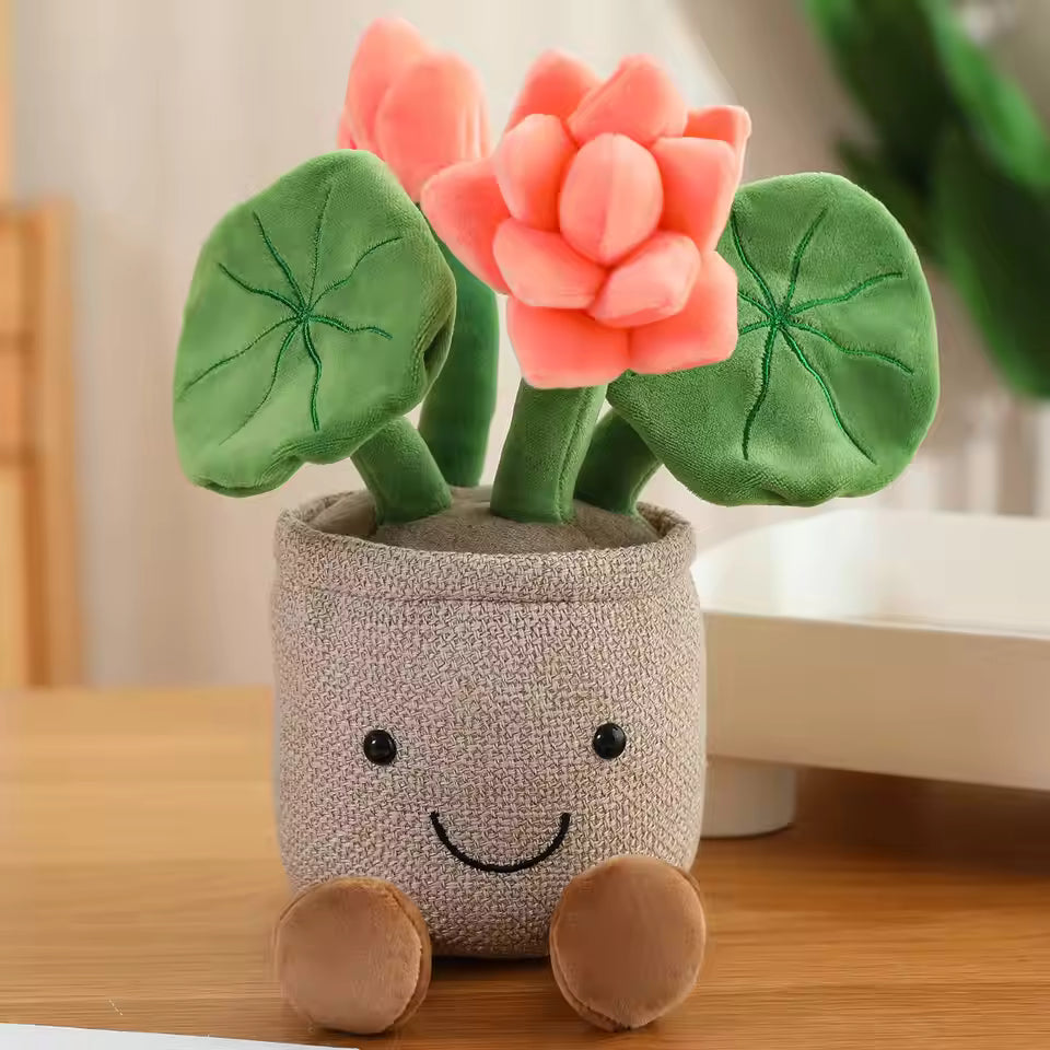 Funny Strawberry Rose Lotus Potted Plant Plush Toys Soft Pretty Cartoon Fruit Toys Lovely Desktop Decor Christmas Halloween Gift