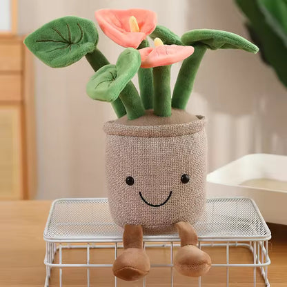 Funny Strawberry Rose Lotus Potted Plant Plush Toys Soft Pretty Cartoon Fruit Toys Lovely Desktop Decor Christmas Halloween Gift
