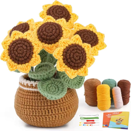 MIUSIE Crochet Kit for Beginners Flower Potted Plants Crochet Kit Beginner Crochet Starter Kit for Complete with Video Tutorials