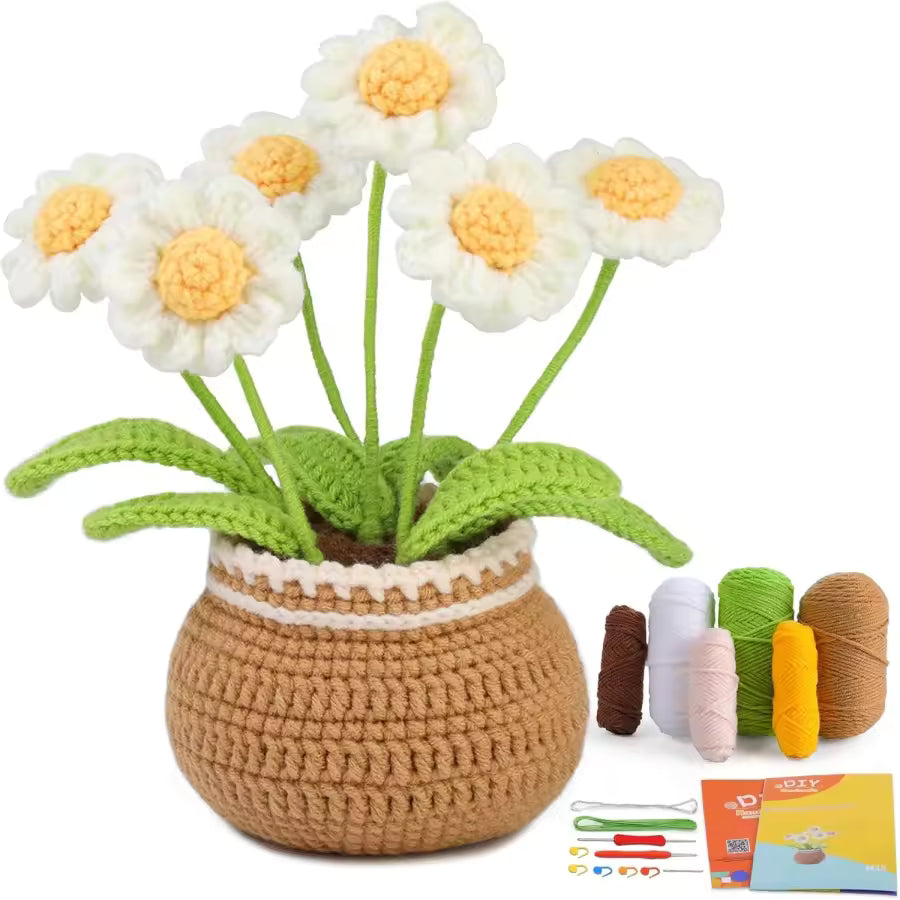 MIUSIE Crochet Kit for Beginners Flower Potted Plants Crochet Kit Beginner Crochet Starter Kit for Complete with Video Tutorials