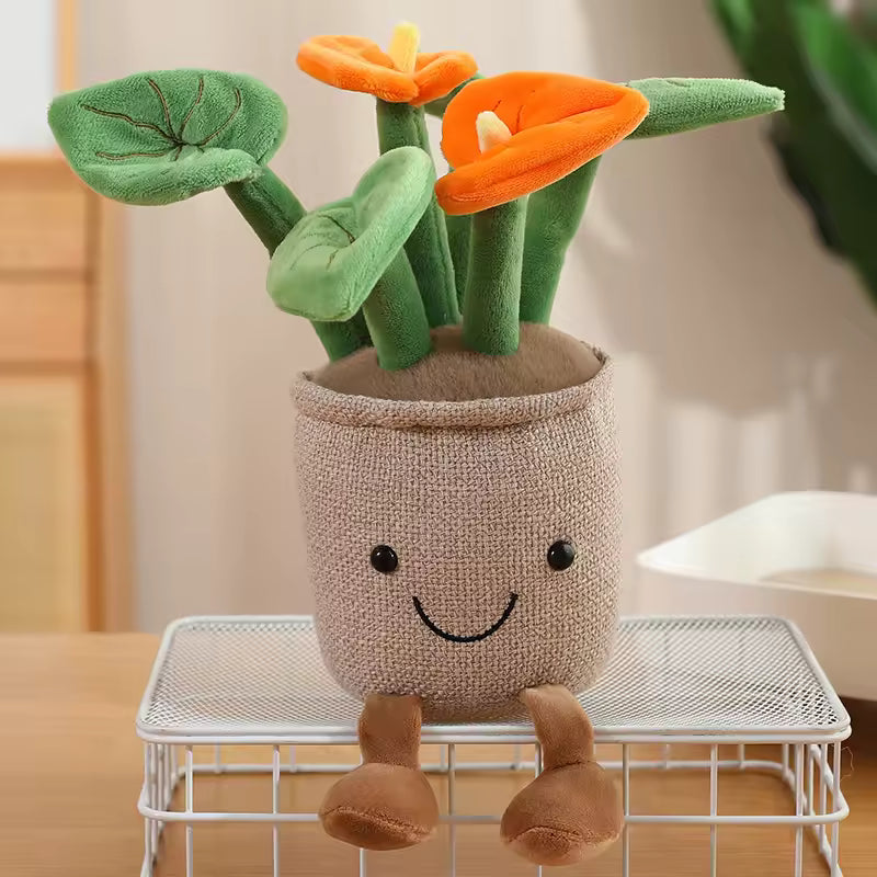 Funny Strawberry Rose Lotus Potted Plant Plush Toys Soft Pretty Cartoon Fruit Toys Lovely Desktop Decor Christmas Halloween Gift