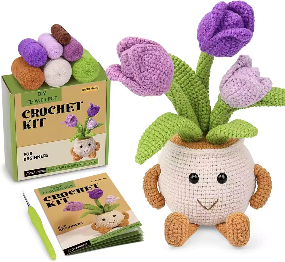 MIUSIE Crochet Starter Kit Sunflower Tulip Crochet Kit Crocheting Knitting Supplies for Adults Beginners Decoration DIY Craft