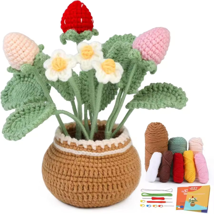MIUSIE Crochet Kit for Beginners Flower Potted Plants Crochet Kit Beginner Crochet Starter Kit for Complete with Video Tutorials