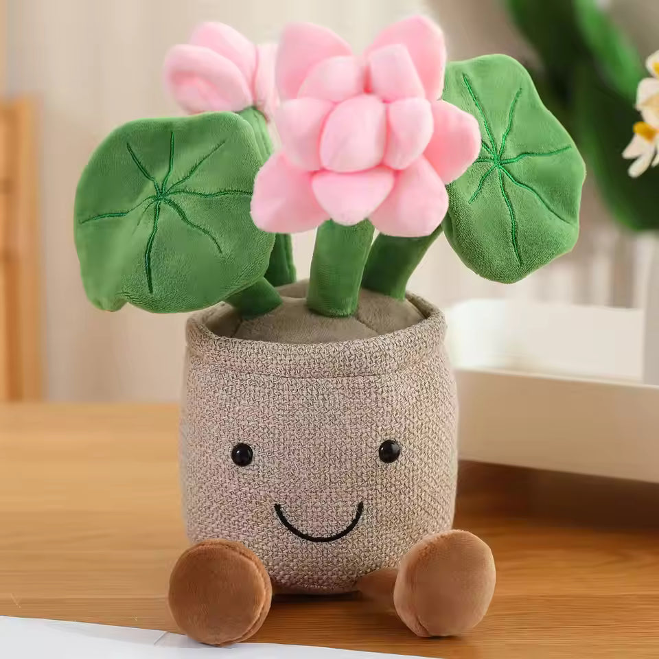 Funny Strawberry Rose Lotus Potted Plant Plush Toys Soft Pretty Cartoon Fruit Toys Lovely Desktop Decor Christmas Halloween Gift