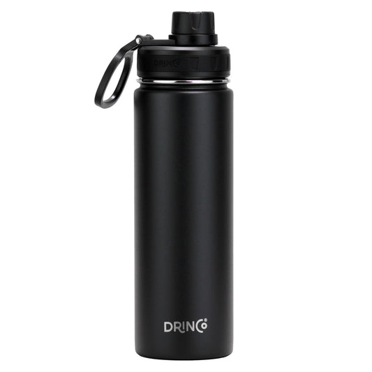 Drinco Stainless Steel Water Bottle – Vacuum Insulated Double Wall, Wide Mouth, Leak Proof, Keeps Drinks Cold & Hot – Reusable Sport Water Bottle for Camping, Hiking, Gym (22oz Black)