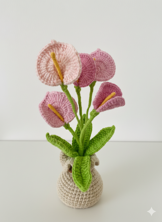 Handmade Crochet Pink Anthurium Potted Plant | Flamingo Flower Decor | Unique Tropical Gift